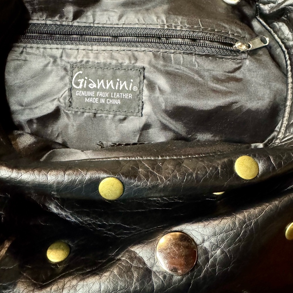 Gianinni Studded Black Faux Leather Shoulder Bag - Picture 3 of 9
